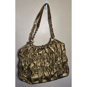 Gold Michael Kors Large Leather Ruched Shoulder Bag Fancy Opulent Luxury Fancy